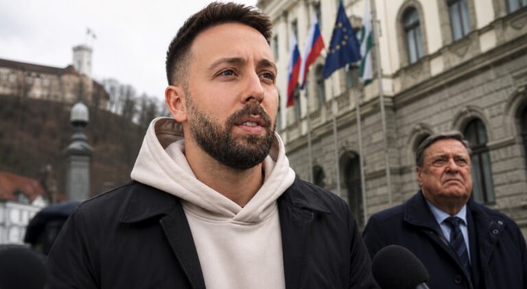 Aleksandar Repić uradno kandidat za župana Ljubljane, vse glasnejša je tudi napoved njegovega uspeha Aleksandar Repić in Zoran Janković (v ozadju) | FOTO: Pokukaj24.si / DALL·E