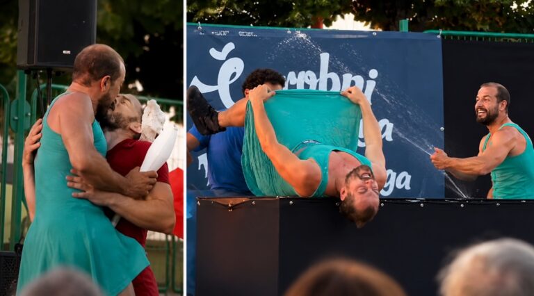 VIDEO: Škandalozna LGBTQ predstava za otroke v Istri – na odru simulacija ejakulacije, porod in poljub dveh moških